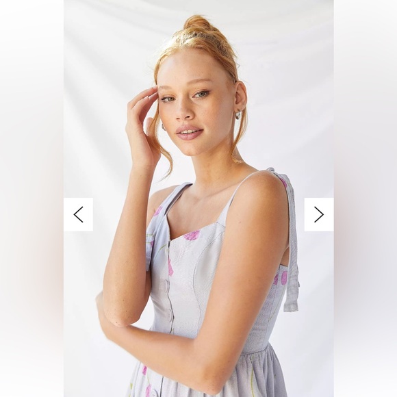 Urban Outfitters Linen Dress Midi Floral Print Dress Size Medium - Picture 2 of 16